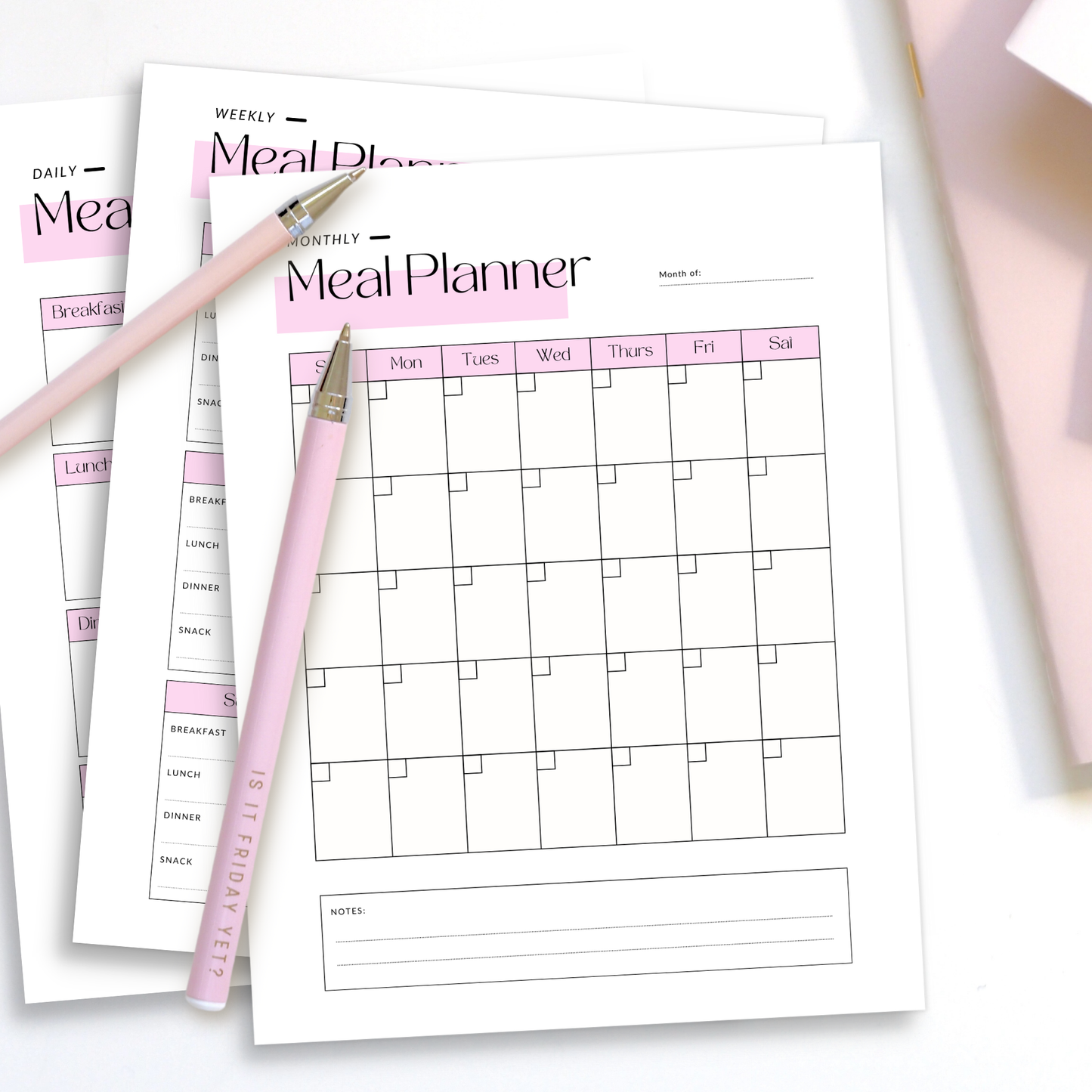 Daily, Weekly and Monthly Meal Planner